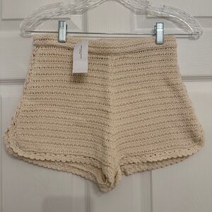 {American Eagle} Cream Crochet Knit Women Shorts Swimsuit Beach Coverup | XS